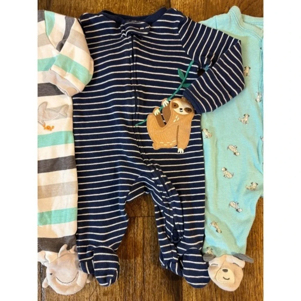 Carter's Baby Boy Sleepers‎ Newborn Clothes Footies Lot Bundle Sleep N Plays Dog